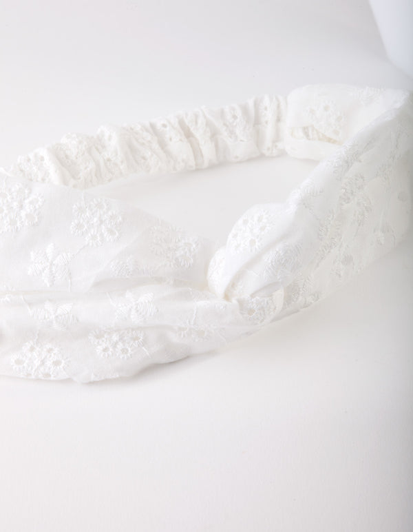 White Broderie Fabric Headband