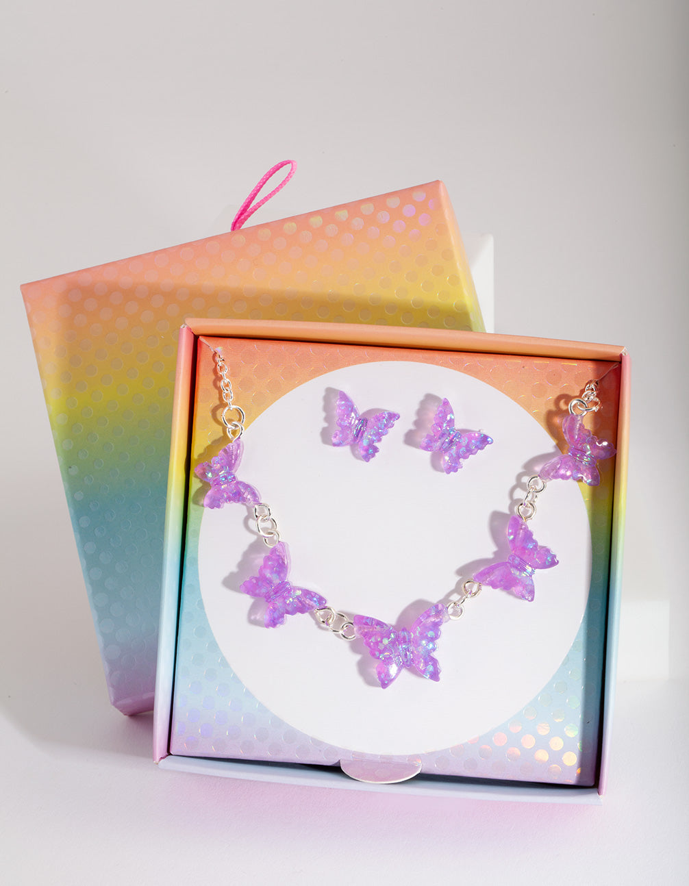 Kids Purple Glitter Butterfly Jewellery Set