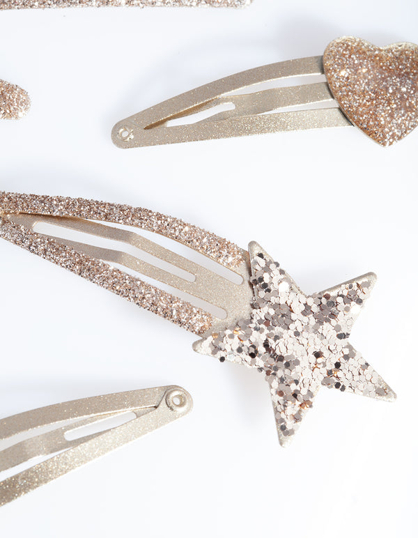 Kids Gold Glitter Star Hair Clip Pack