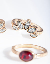 Antique Gold Ruby Floral Ring Stack - link has visual effect only