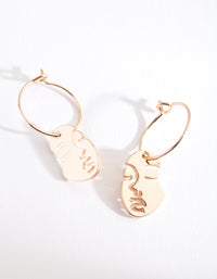 Gold Small Surreal Face Charm Earrings - link has visual effect only