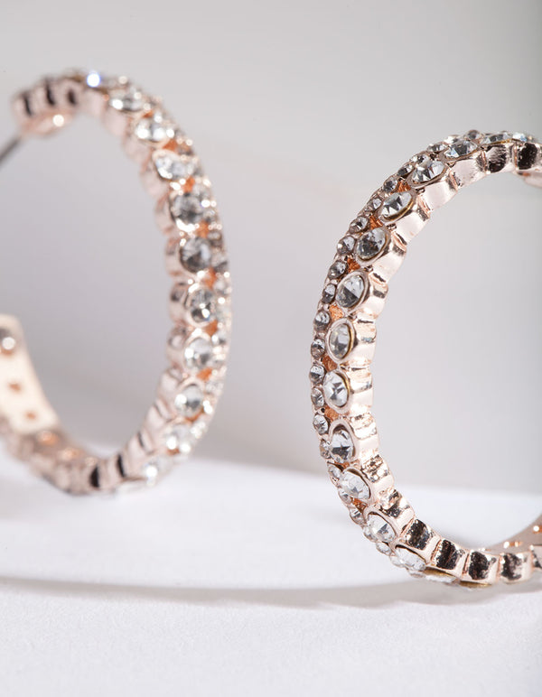 Rose Gold Diamante Open Hoop Earrings