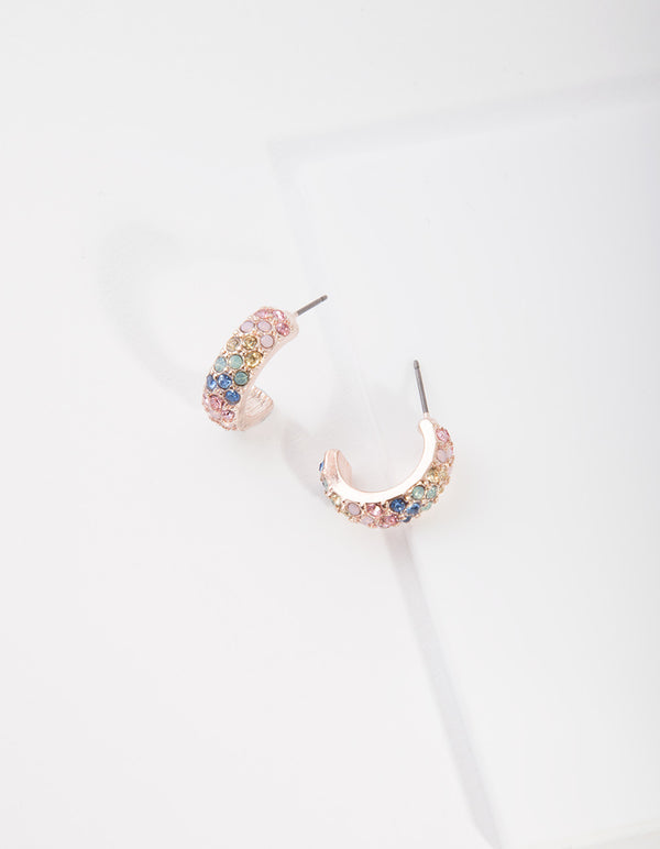 Rainbow Mini Diamante Hoop Earrings