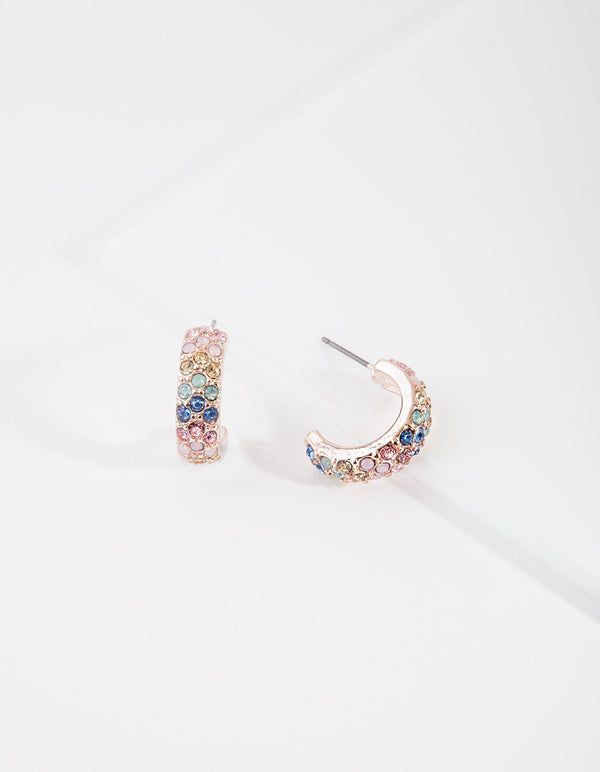 Rainbow Mini Diamante Hoop Earrings