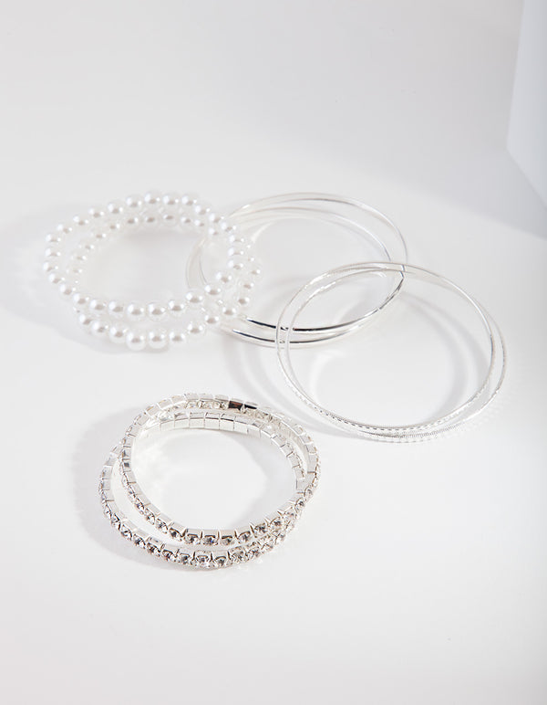 Kids Silver Diamante Bangle Pack