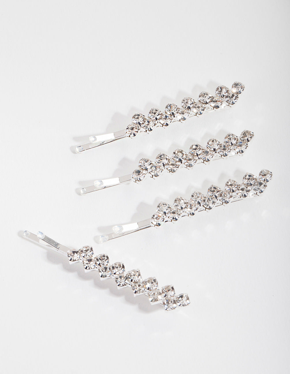 Kids Silver Diamante Hair Slide 4-Pack
