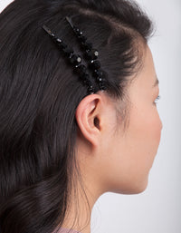 Black Glass Bead Hair Clip Pack - link has visual effect only