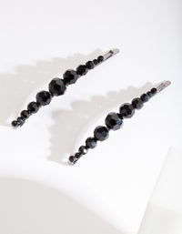 Black Glass Bead Hair Clip Pack - link has visual effect only