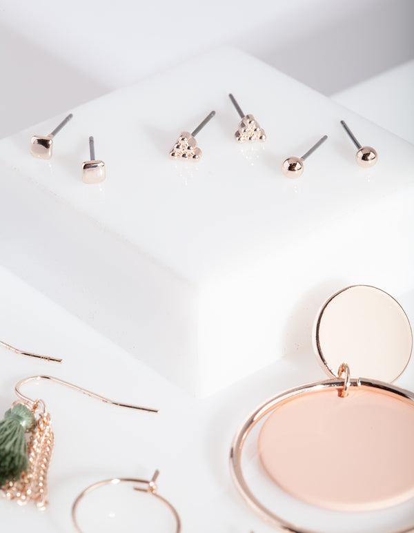 Rose Gold Pink Green Earring 6-Pack