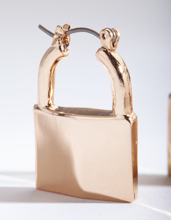 Gold Mini Lock Earrings