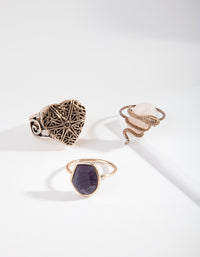 Antique Gold Vintage Stone Ring Pack - link has visual effect only