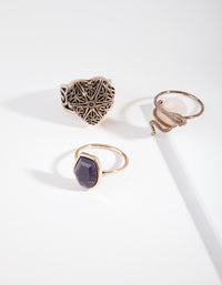 Antique Gold Vintage Stone Ring Pack - link has visual effect only