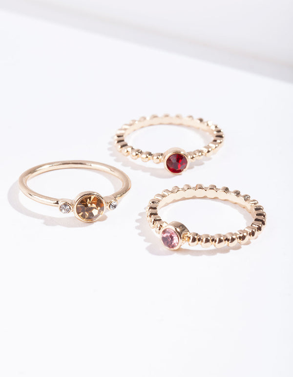 Gold Pink Gem Ring Stack