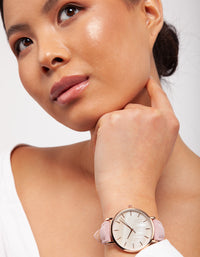 Rose Gold Pearl Leather Watch - link has visual effect only