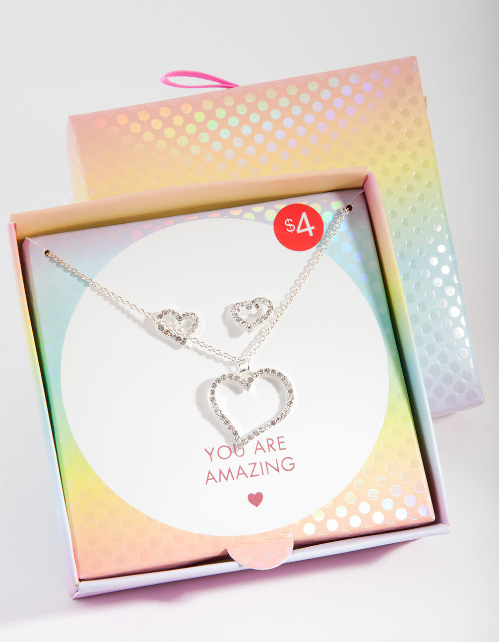 Silver Dia Heart Necklace and Earring Set