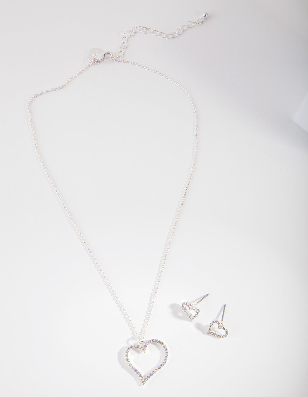 Silver Dia Heart Necklace and Earring Set