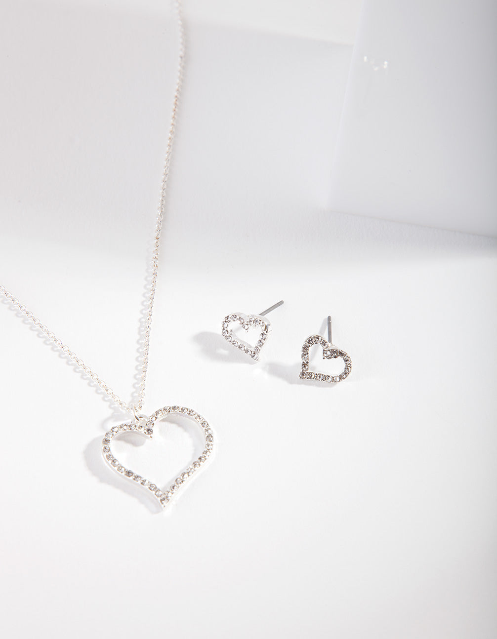 Silver Dia Heart Necklace and Earring Set