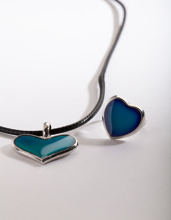 Kids Mood Heart Necklace & Ring Set