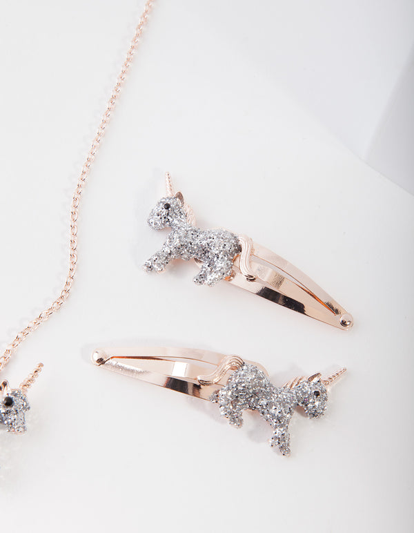 Kids Silver Unicorn Clip and Necklace