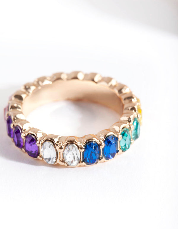Gold Oval Rainbow Gem Ring