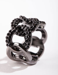 Gunmetal Black Diamante Chain Ring - link has visual effect only