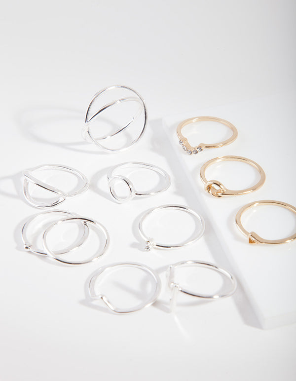 Silver Mixed Symbol Ring 8-Pack