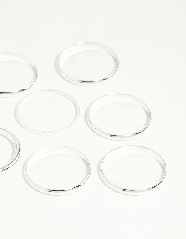Silver Textured Stack Ring 8-Pack