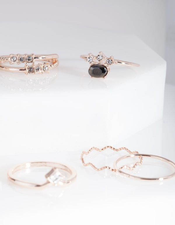 Rose Gold Gem Ring Stack Pack