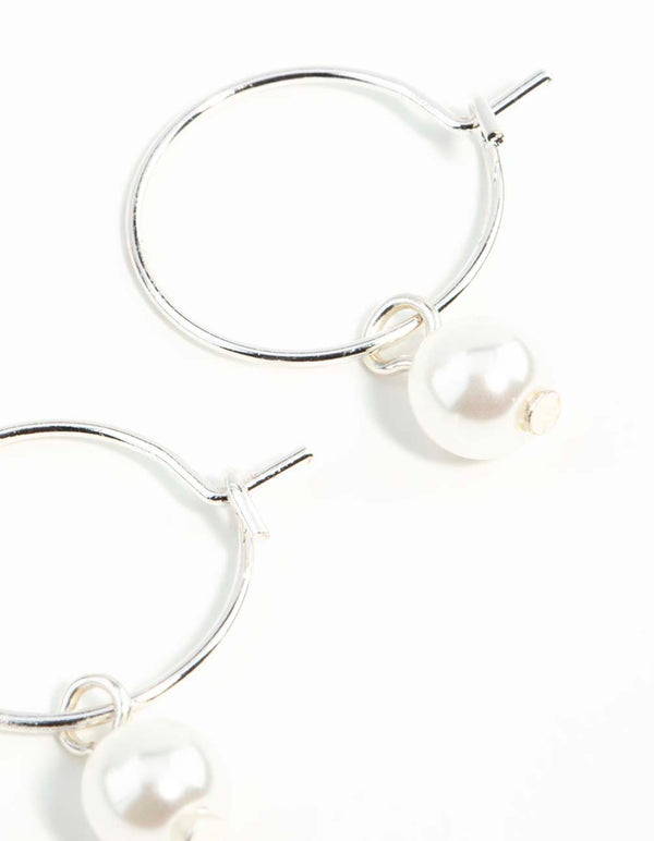 Silver Pearl Hoop Earrings