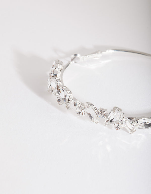 Silver Cluster Gem Hoop Earrings