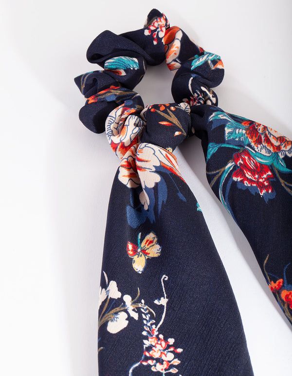 Navy Floral Scrunchie Scarf