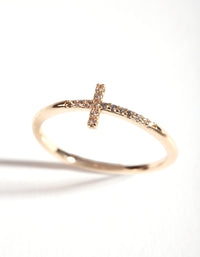 Gold Cubic Zirconia Cross Ring - link has visual effect only