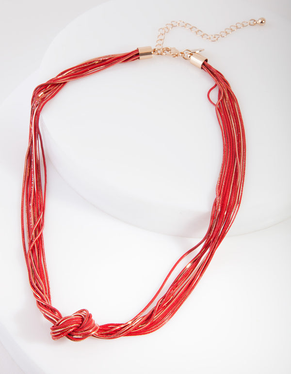 Gold Red Cutchain Knot Tie Necklace