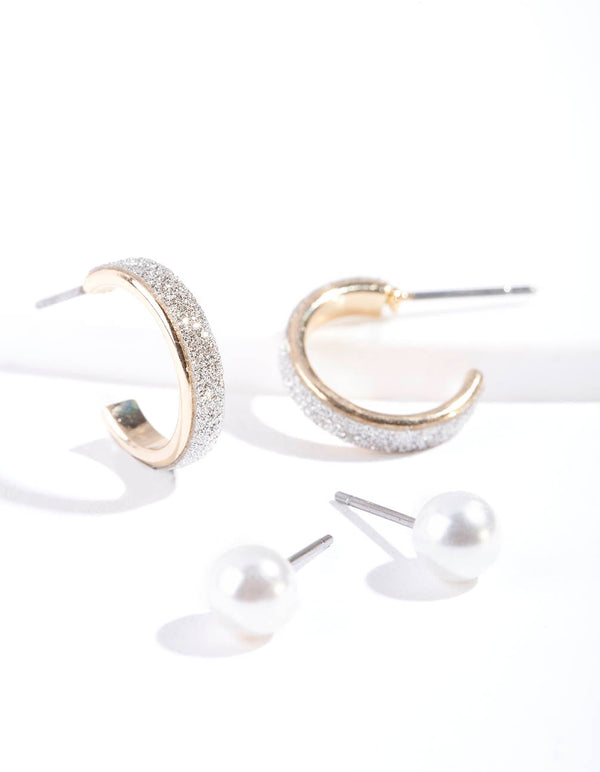 Gold Glitter Pearl Earring Pack