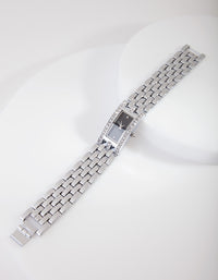 Silver Rectangle Stone Link Watch - link has visual effect only