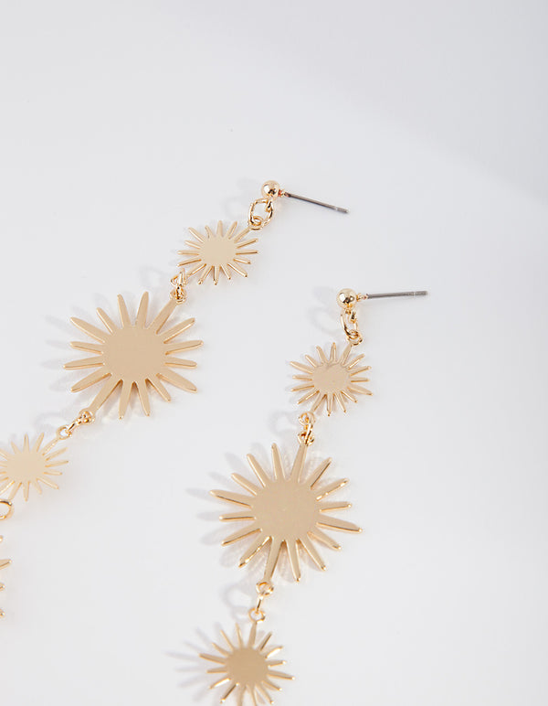 Gold Celestial Sun Drop Earrings