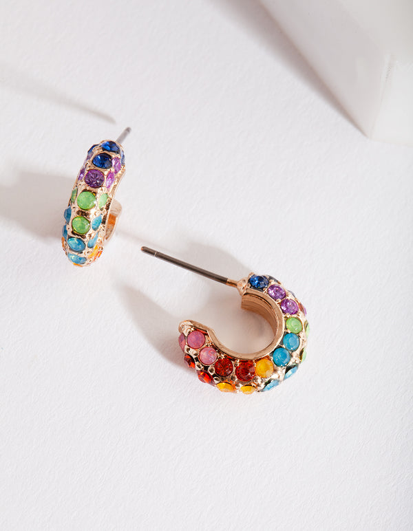 Rainbow Diamante Huggie Earrings
