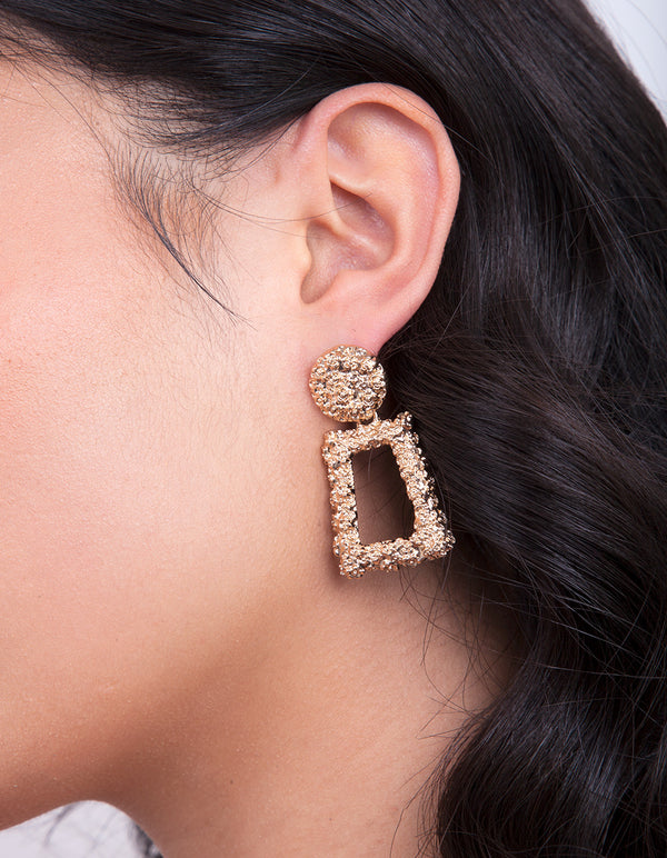 Gold Textured Mini Geometric Earrings