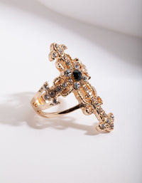 Gold Regal Diamante Cross Ring - link has visual effect only