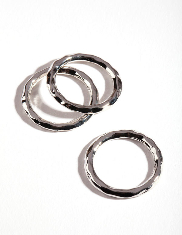 Silver Textured Band 3 Ring Pack