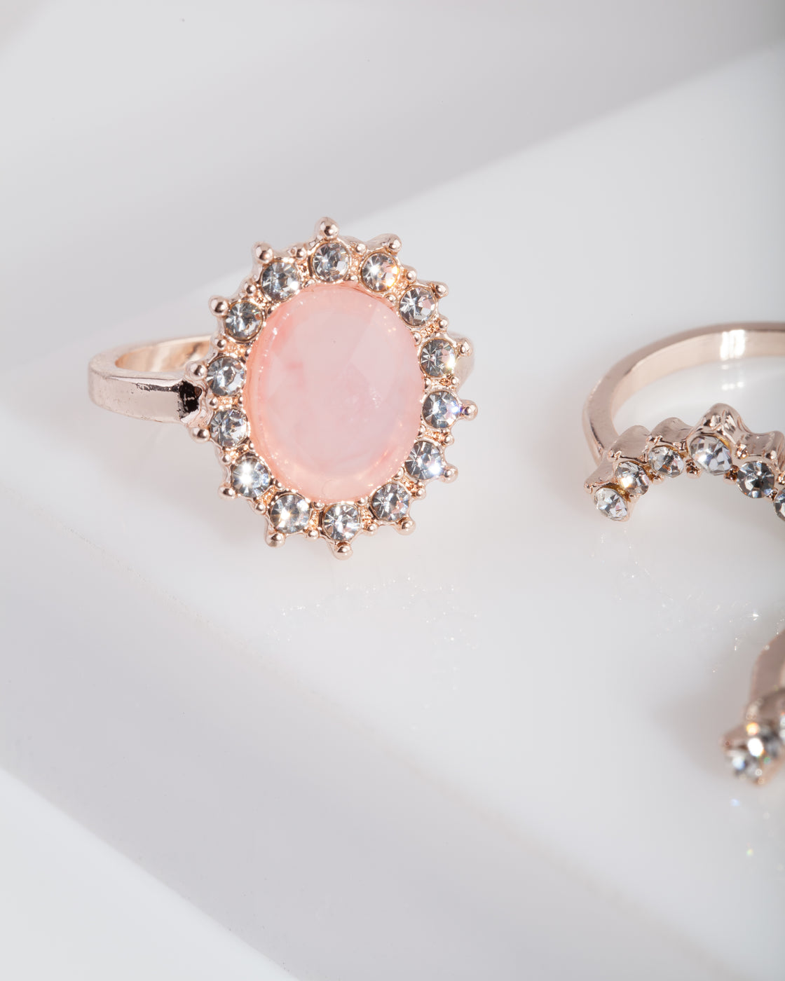 Rose Gold Stone Diamante Ring Pack