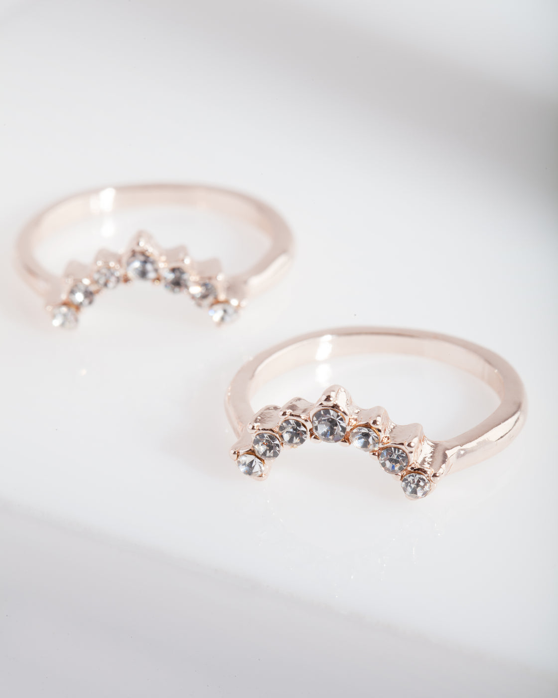 Rose Gold Stone Diamante Ring Pack