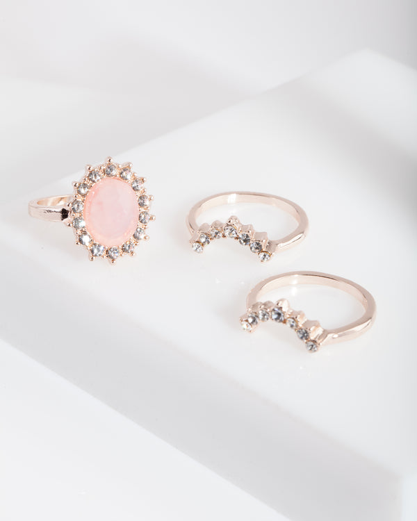Rose Gold Stone Diamante Ring Pack