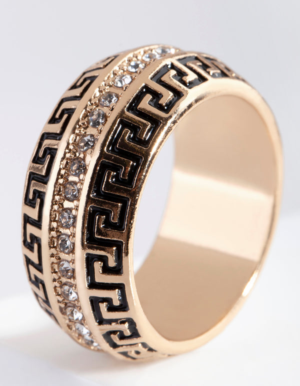 Gold Pattern Diamante Ring
