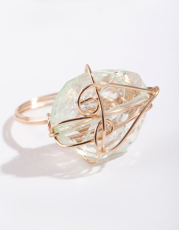 Gold Green Stone Wire Ring