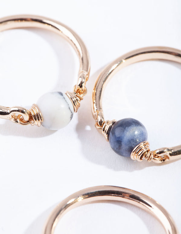Gold Semi-Precious 3 Ring Stack Pack