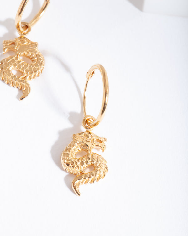 Gold Plated Sterling Silver Dragon Hoop Earrings