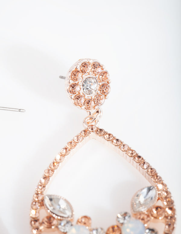 Rose Gold Diamante Flower Cluster Earrings