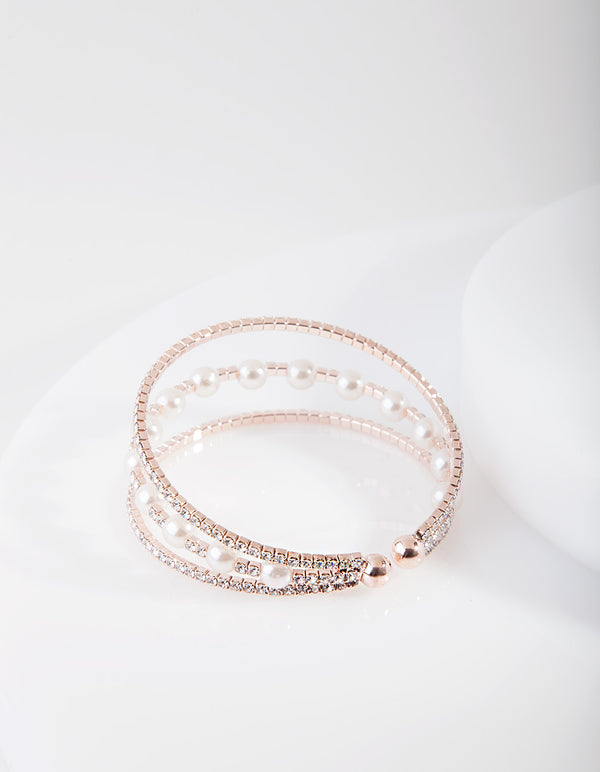 Rose Gold Pearl Diamante Cup Chain Cuff