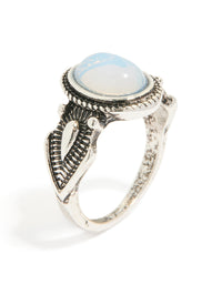 Antique Silver Oval Moonstone Ring - link has visual effect only